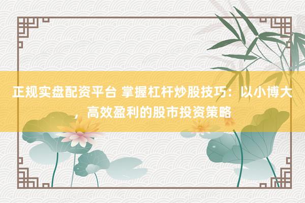 正规实盘配资平台 掌握杠杆炒股技巧：以小博大，高效盈利的股市投资策略