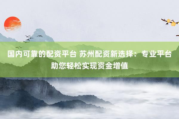 国内可靠的配资平台 苏州配资新选择：专业平台助您轻松实现资金增值