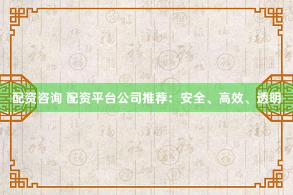 配资咨询 配资平台公司推荐：安全、高效、透明