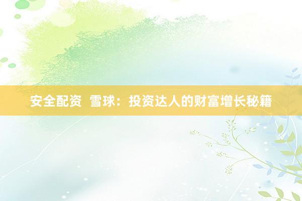 安全配资 雪球:投资达人的财富增长秘籍