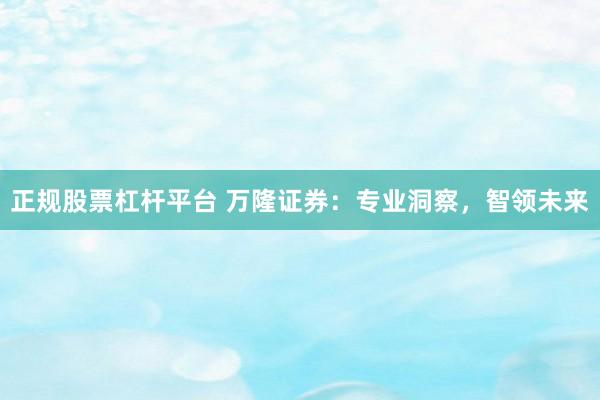 正规股票杠杆平台 万隆证券：专业洞察，智领未来