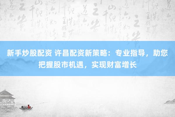 新手炒股配资 许昌配资新策略：专业指导，助您把握股市机遇，实现财富增长