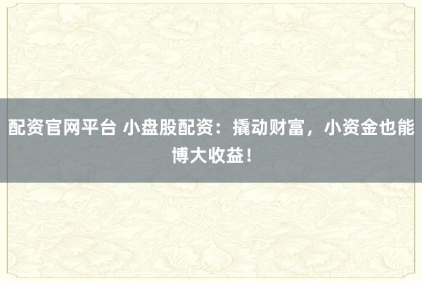 配资官网平台 小盘股配资：撬动财富，小资金也能博大收益！