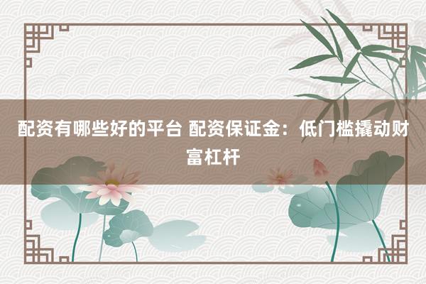 配资有哪些好的平台 配资保证金：低门槛撬动财富杠杆